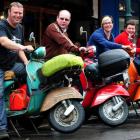 (From left) Thornton Peck (1964 Vespa), Aaron Gill (1976 Vespa),  Laura Feasey (2002 Vespa) and...