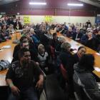 A packed meeting at the Cargill Enterprises Hall, in Dunedin, last night listens to speakers...