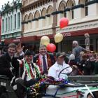 A float containing Invercargill mayor Tim Shadbolt and deputy Prime Minister Bill English heads...