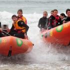 A group of year 9 and 10 Bayfield High School pupils are taken for a spin in inflatable rescue...
