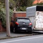 A horse float, which came free from its vehicle after losing a wheel, smashed into this parked...