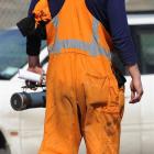 A KiwiRail employee leaves the meeting in Dunedin yesterday.  Photo by Craig Baxter.