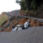 A major dropout beneath Highcliff Rd on the Otago Peninsula. Photo by Gregor Robinson.