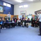 A group of Maniototo and Ranfurly residents listen to Central Otago Mayor Tony Lepper at a...