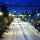A nearly deserted Stuart St, Dunedin, after snow in the city in June last year. Photo by Stephen...