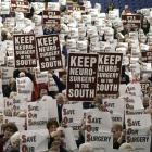 A portion of the crowd at the Save Our Surgery neurological meeting in Invercargill yesterday...