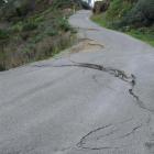 A section of Haven St, the main road into Moeraki, which has been closed due to slumping after...