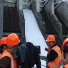 A spillway is opened at the Clyde Dam yesterday for a television documentary about New Zealand...