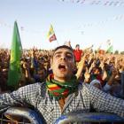 A supporter of the Pro Kurdish Peoples' Democratic Party  cheers during a gathering last week in...