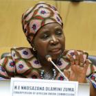 African Union (AU) Commission chairwoman Nkosazana Dlamini-Zuma speaks during a media briefing...
