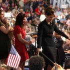 Alaska Gov. Sarah Palin comes off the stage to greet the crowd  during the "Road to the...