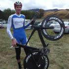 Alex McGregor with the bike he borrowed to finish fourth in the elite time trial at the New...