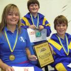 Alexandra Primary School pupils (from left) Millie Townsend (12), Arran McNabb (12) and Mac...