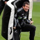 All Black assistant coach Wayne Smith gets involved during a team training session at Carisbrook....
