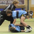 All Black hooker Aled de Malmanche teaches King's High School hooker Max Aitkenhead (16) the...
