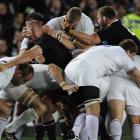 All Black prop Tony Woodcock (left) and flanker Kieran Read are involved in some facial action in...