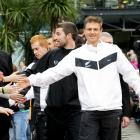 All Whites players greet fans during a parade in Wellington's Civic Square after their World Cup...