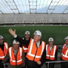 Allied Press managing director Julian Smith tests the acoustics in Dunedin's Forsyth Barr Stadium...