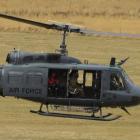 An air force helicopter takes off during the search for missing Dunedin tramper David Palmer.