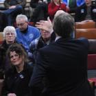 An audience in Dunedin last night listens as Labour leader Phil Goff explains the party's new...