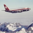 An NAC plane in its 1970s livery flies over the Southern Alps. Perhaps destined for Dunedin....