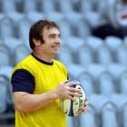 Andrew Hore goes through some lineout practice at Highlanders training at the Edgar Centre...