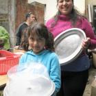 Angel Poutama and Destiny Williamson of Dunedin with serving platters bought at the Larnach...
