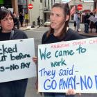 Anglican Family Care social workers Pania Tulia (left) and Fiona McLean rally in Dunedin...