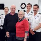 Ann and John Allen (centre) say thank you to the St John staff who saved her life (from left)...