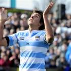 Argentina's Lucas Gonzalez Amorosino celebrates his try. Photo by Craig Baxter