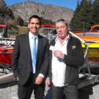 Associate Transport Minister Simon Bridges (left)  with Thunder Jet boat driver Neville Kelly...