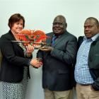At the Otago Chamber of Commerce in Dunedin yesterday Bougainville governor Joe Lera (centre)...