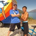 Auckland film-maker Tim McLachlan and actor James Rolleston (12), of Bay of Plenty, filming...