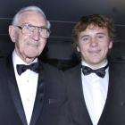 Austen Haig (right) with his grandfather, and former Otago halfback, Bert Haig at an All Black...