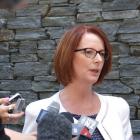 Australian Prime Minister Julia Gillard fronts a large media contingent at the Hilton Queenstown...