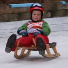 Bailey Dowling (10), of Naseby, competes in the Junior Men New Zealand Luge Championships. Photo...
