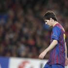 Barcelona's Lionel Messi reacts as the game slips away.     REUTERS/Stefan Wermuth