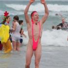 Ben Thompson sports a man-kini at the St Clair Surf Life Saving Club polar plunge at St Clair...