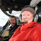 Betty Sharpe (92) before her scenic flight over Dunedin with Helicopters Otago owner and pilot...