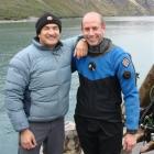 Bill Day (left) and Dr Simon Mitchell during the dive for Haast pilot Morgan Saxton's helicopter...