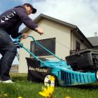 Black Caps and Otago batsman Neil Broom struggles to get his lawnmower started at his Fairfield...