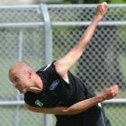 Black Caps bowler Chris Martin trains in the nets at the University Oval in Dunedin yesterday....