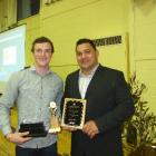 Blue Mountain College head boy Gavin Stark (17), with former All Black and guest speaker Kees...