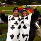 Bob McMurdo and Kerry Hapuku, from Invercargill, wear the costume they have also worn to sevens...