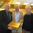 Brian Phillips (right) and Neil McArthur (centre) presented Mr Lepper with a specially made...