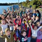 Broad Bay School pupils, with Otago Community Board chairwoman Christine Garey and teachers...