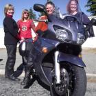 Bronnie Jackson, of Timaru, on her Yamaha FJR, with Val Lyne (Geraldine), Wendy Williams (Timaru)...