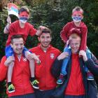 Brothers Carson (left) and Tai Brand with Serbian under-20 players (from left) Vukasin Jovanovic,...