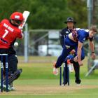 Canterbury batsman Logan van Beek is beaten by a delivery from Otago speedster Warren Barnes in...