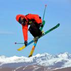 Carson Lehouillier (15), of the United States, the youngest competitor in the slopestyle event at...